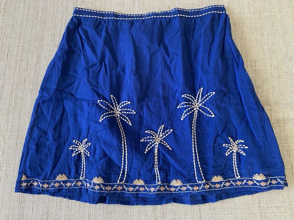 Free People Blue Embroidered Palm Tree Mini Skirt Size M